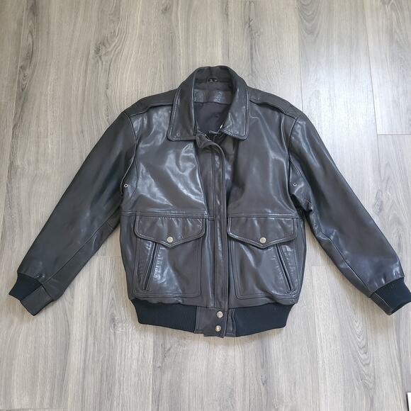Georgetown Leather Design Jacket Mens Medium Black Bomber Genuine Leather Korea - Picture 1 of 12
